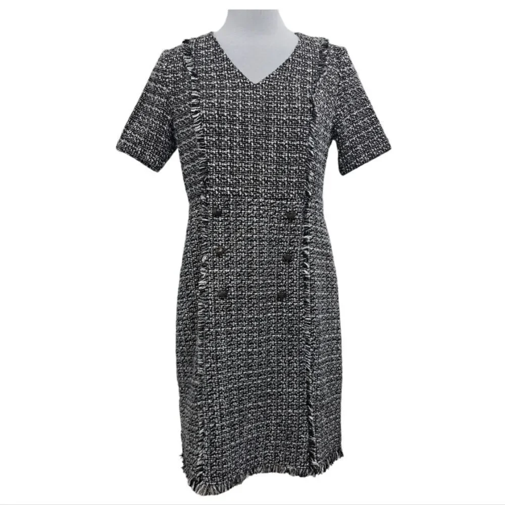 Nanette Lepore Boucle Double Breasted Sheath Mini Dress Black White Size 8 NWT - Picture 5 of 14